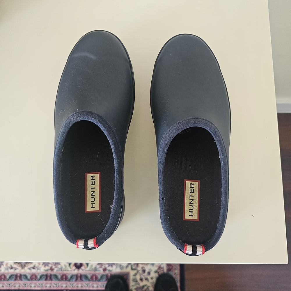 Hunter Navy Slip-On Women's Rain Clogs with Striped Heel Tab